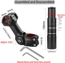 Bike Stem Riser,Oxidation Process,Anti-Rust and Wear-Resistant,28.6mm Bike Fork Aluminum Adjustable 150mm,Bike Stem 31.8mm,Adjustable 120 Degree 110mm,Suitable for Mountain Bike, Road Bike